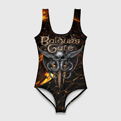 Купальник-боди 3D женский Baldurs Gate 3 logo gold and black, цвет: 3D-принт