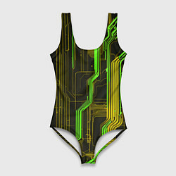 Купальник-боди 3D женский Кибер схема зелёная, цвет: 3D-принт