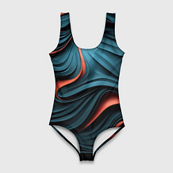 Женский купальник-боди Сине-оранжевая абстрактная волна
