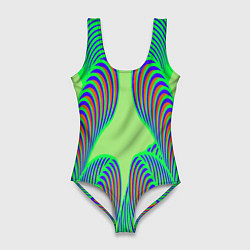 Купальник-боди 3D женский Сине-зеленые изгибы, цвет: 3D-принт