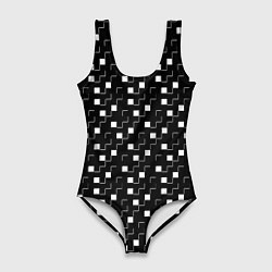 Купальник-боди 3D женский Маленькие белые квадратики на чёрном, цвет: 3D-принт