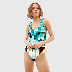 Купальник-боди 3D женский Смайлик из бирюзовой мазайке, цвет: 3D-принт — фото 2
