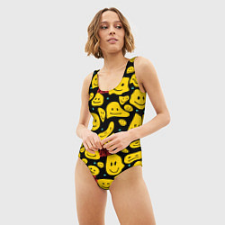 Купальник-боди 3D женский Смайлик сохраняй спокойствие, цвет: 3D-принт — фото 2