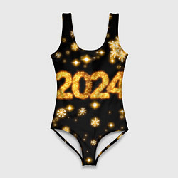 Женский купальник-боди Новый 2024 год - золотые снежинки