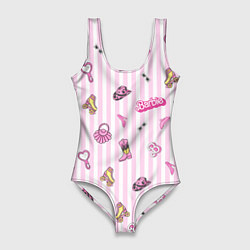 Женский купальник-боди Барби - розовая полоска и аксессуары