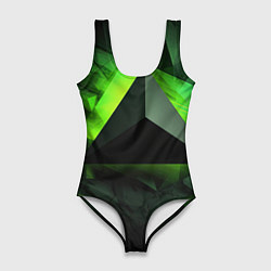 Купальник-боди 3D женский Зеленые треугольники, цвет: 3D-принт