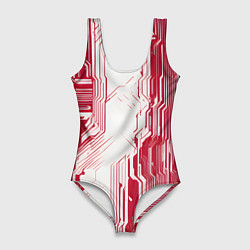 Женский купальник-боди Красные линии на белом фоне киберпанк