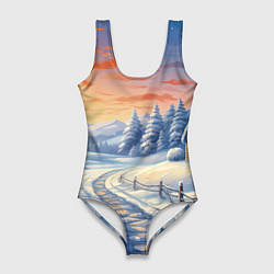 Купальник-боди 3D женский Предновогодний восход, цвет: 3D-принт