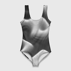 Купальник-боди 3D женский Чёрно белый точечный абстрактный фон, цвет: 3D-принт