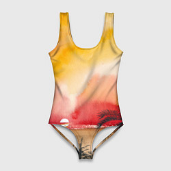 Купальник-боди 3D женский Тропический закат акварель, цвет: 3D-принт