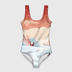 Женский купальник-боди Зимняя сказка на пороге
