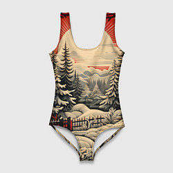 Купальник-боди 3D женский Блеск снежинок новогодний стиль, цвет: 3D-принт