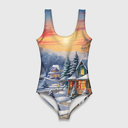 Купальник-боди 3D женский Зимнее волшебство, цвет: 3D-принт