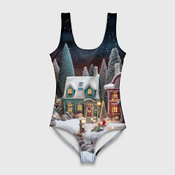 Купальник-боди 3D женский Снежное сияние ночи, цвет: 3D-принт