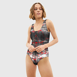 Купальник-боди 3D женский Красные узоры, цвет: 3D-принт — фото 2