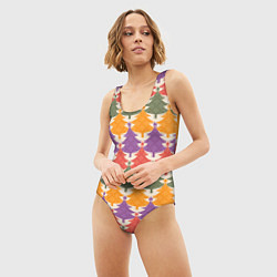 Купальник-боди 3D женский Новогодние разноцветные ёлочки, цвет: 3D-принт — фото 2