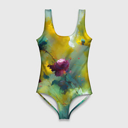 Женский купальник-боди Абстрактные розы в пятнах краски