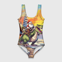 Купальник-боди 3D женский Санта едет на драконе, цвет: 3D-принт