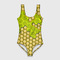 Женский купальник-боди Жёлтая энерго-броня из шестиугольников
