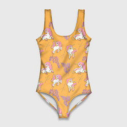 Купальник-боди 3D женский Единорог цветная грива, цвет: 3D-принт