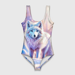 Женский купальник-боди Заснеженный зимний пейзаж с песцом