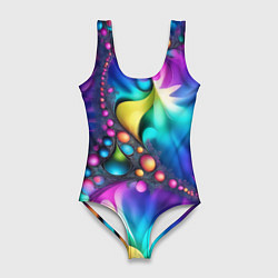 Купальник-боди 3D женский Розово синий фрактал, цвет: 3D-принт
