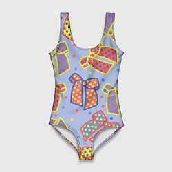 Женский купальник-боди Узор с яркими разноцветными бантами в горошек