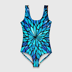 Женский купальник-боди Голубой витражный цветок
