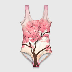 Женский купальник-боди Вишневое дерево в полном цвету