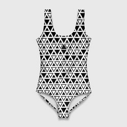 Купальник-боди 3D женский Треугольники чёрные и белые, цвет: 3D-принт