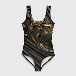 Женский купальник-боди Объемные золотые узоры на черной ткани лепнина