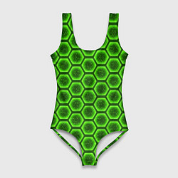 Женский купальник-боди Энергетический щит - зеленый