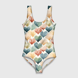 Женский купальник-боди Разноцветные нарисованные сердечки