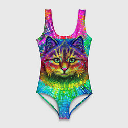 Купальник-боди 3D женский Цветной кот, цвет: 3D-принт