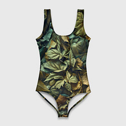 Женский купальник-боди Реалистичный камуфляж из листьев
