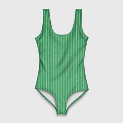 Купальник-боди 3D женский Нефритовый зелёный в полоску, цвет: 3D-принт