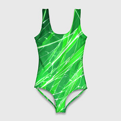 Женский купальник-боди Белые линии на зелёном фоне