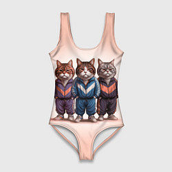 Купальник-боди 3D женский Три полосатых кота в спортивных костюмах пацана, цвет: 3D-принт
