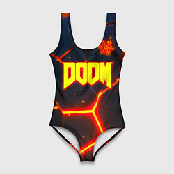 Женский купальник-боди Doom плиты лого в огне