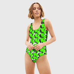 Купальник-боди 3D женский Зелёные сердечки на белом фоне, цвет: 3D-принт — фото 2