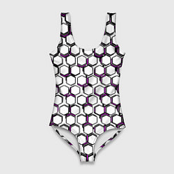 Женский купальник-боди Киберпанк узор из шестиугольников розовый