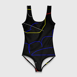 Женский купальник-боди Линии и точки на чёрном