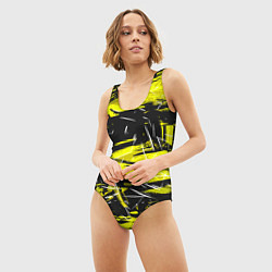 Купальник-боди 3D женский Yellow geometry - спортивный узор, цвет: 3D-принт — фото 2