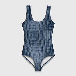 Купальник-боди 3D женский Серо-синий текстурированные полосы, цвет: 3D-принт