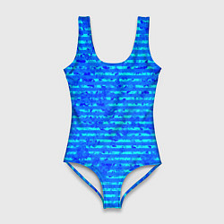 Купальник-боди 3D женский Яркий голубой абстрактный полосатый, цвет: 3D-принт