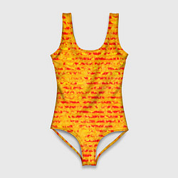 Купальник-боди 3D женский Яркий красно-жёлтый абстарктный полосатый, цвет: 3D-принт