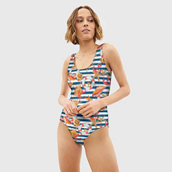 Купальник-боди 3D женский Морской узор в полоску, цвет: 3D-принт — фото 2