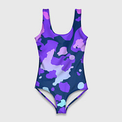Купальник-боди 3D женский Паттерн с розовыми фиолетовыми и голубыми пятнами, цвет: 3D-принт