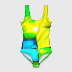Купальник-боди 3D женский Зелёные кубы разломы, цвет: 3D-принт