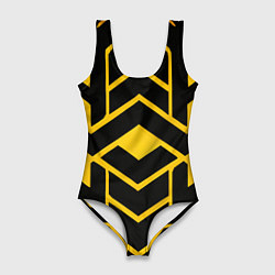 Купальник-боди 3D женский Жёлтые полосы на чёрном фоне, цвет: 3D-принт